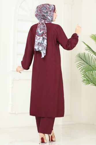 moda selvim طقم خمري 4075PM271 - Thumbnail