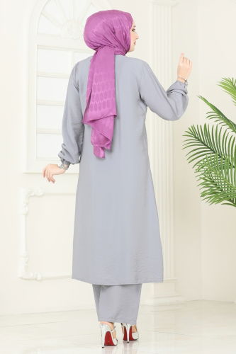 moda selvim طقم رمادي 4075PM271 - Thumbnail