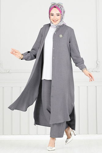 moda selvim طقم رمادي 407DVL817 - Thumbnail