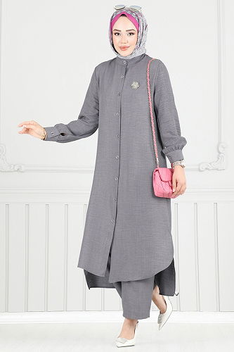 moda selvim طقم رمادي 407DVL817 - Thumbnail