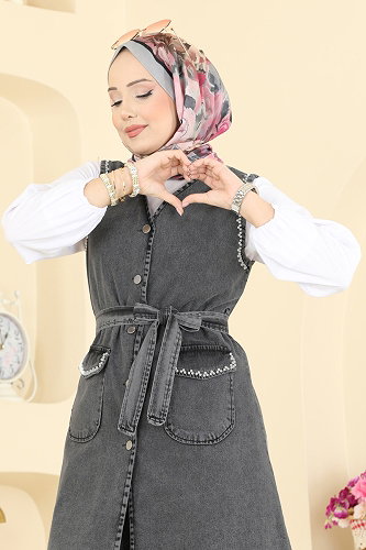 moda selvim طقم جينز أسود 4082ORG1169 - Thumbnail