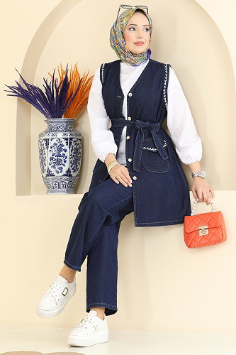 moda selvim طقم جينز غامق 4082ORG1169 - Thumbnail