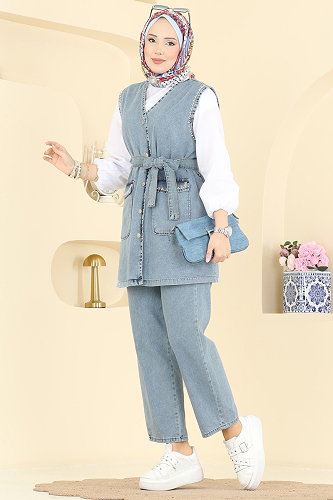 moda selvim طقم جينز فاتح 4082ORG1169 - Thumbnail