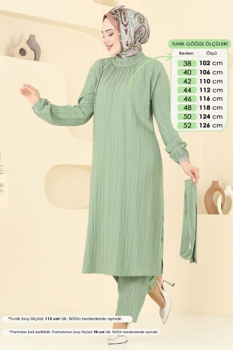 moda selvim طقم أخضر عشبي 4085PM271 - Thumbnail