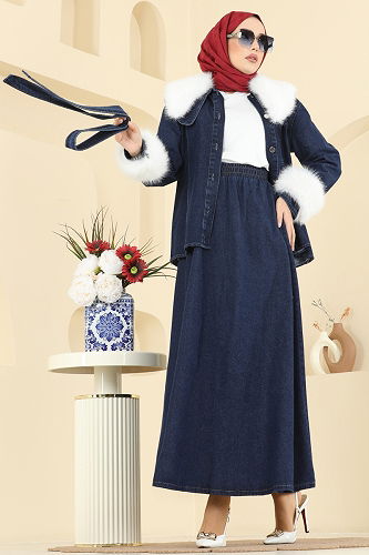 moda selvim طقم جينز غامق 4087ORG1169 - Thumbnail