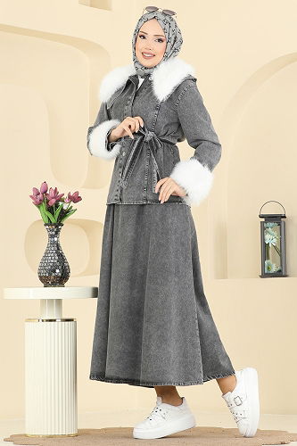 moda selvim طقم رمادي جينز 4087ORG1169 - Thumbnail