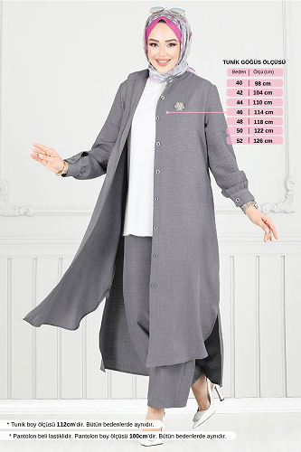 moda selvim طقم رمادي 408DVL897-M - Thumbnail