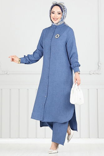 moda selvim طقم ازرق 408DVL897-M - Thumbnail