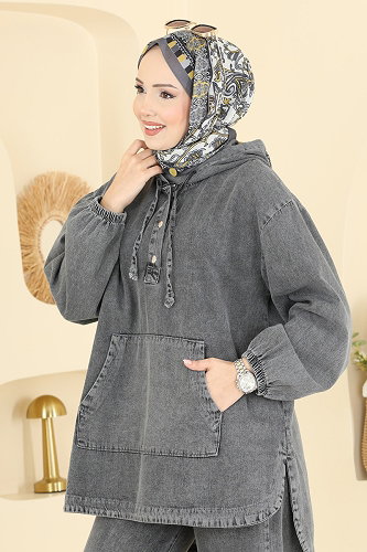 moda selvim طقم جينز أسود 4096ORG1169 - Thumbnail