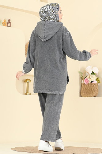 moda selvim طقم جينز أسود 4096ORG1169 - Thumbnail