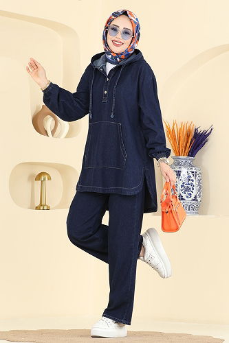 moda selvim طقم جينز غامق 4096ORG1169 - Thumbnail