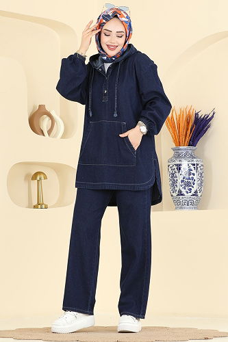 moda selvim طقم جينز غامق 4096ORG1169 - Thumbnail