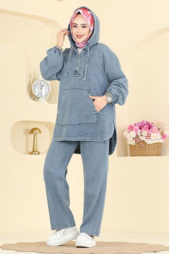 moda selvim طقم جينز فاتح 4096ORG1169 - Thumbnail