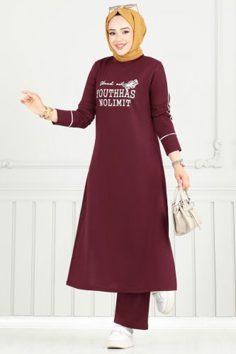 moda selvim طقم خمري 4098PM271 - Thumbnail
