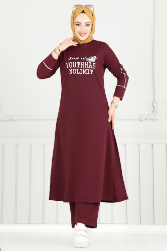 moda selvim طقم خمري 4098PM271 - Thumbnail