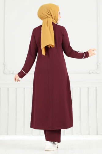 moda selvim طقم خمري 4098PM271 - Thumbnail