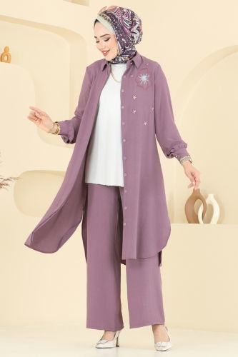 moda selvim طقم ليلكي غامق 409DVL817 - Thumbnail
