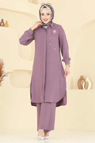 moda selvim طقم ليلكي غامق 409DVL817 - Thumbnail