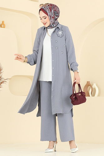 moda selvim طقم رمادي 409DVL817 - Thumbnail