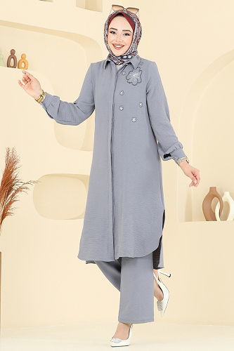 moda selvim طقم رمادي 409DVL817 - Thumbnail