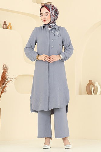 moda selvim طقم رمادي 409DVL817 - Thumbnail