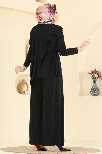 moda selvim طقم أسود 4101MEY846 - Thumbnail