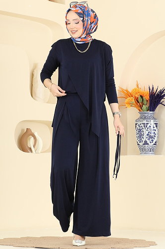 moda selvim طقم كحلي 4101MEY846 - Thumbnail