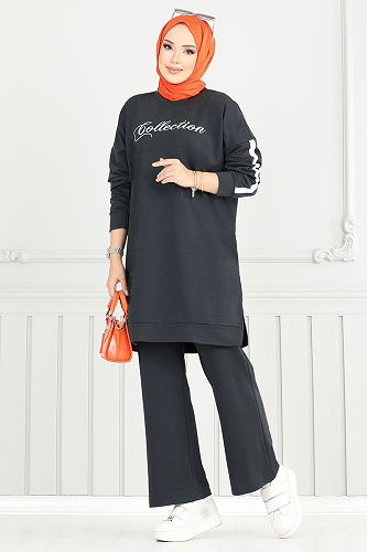 moda selvim طقم رمادي غامق 4107PM1063-M - Thumbnail