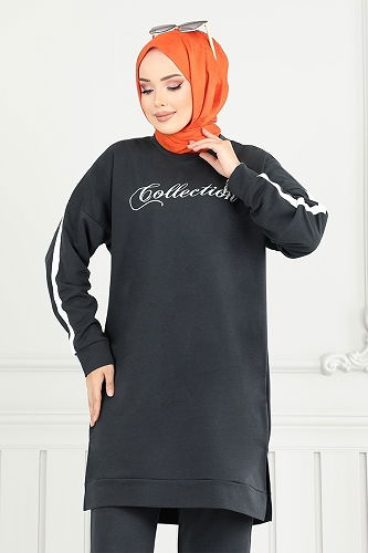 moda selvim طقم رمادي غامق 4107PM1063-M - Thumbnail