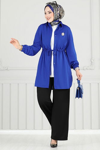 moda selvim طقم نيلي وأسود 410DVL817 - Thumbnail