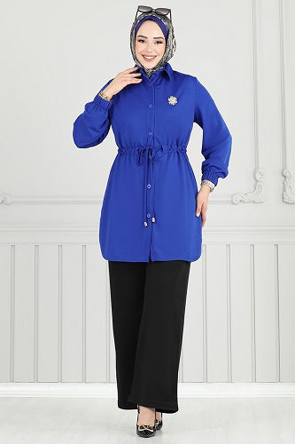 moda selvim طقم نيلي وأسود 410DVL817 - Thumbnail