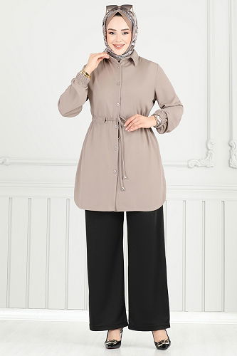 moda selvim طقم بيج وأسود 410DVL817 - Thumbnail