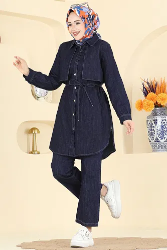 moda selvim طقم جينز غامق 4115FVN1181 - Thumbnail