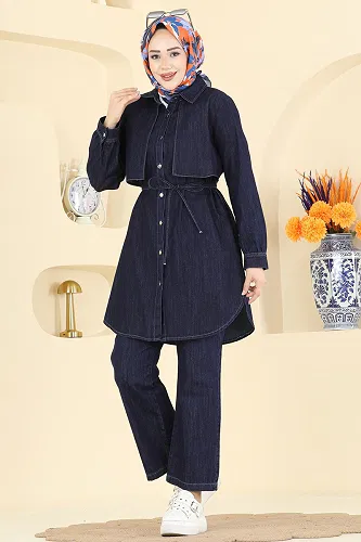 moda selvim طقم جينز غامق 4115FVN1181 - Thumbnail