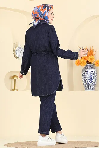 moda selvim طقم جينز غامق 4115FVN1181 - Thumbnail