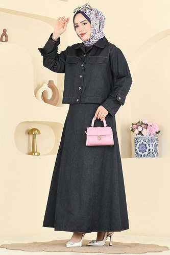 moda selvim طقم جينز غامق 4118FVN1181 - Thumbnail