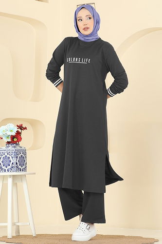 moda selvim طقم رمادي غامق 4122PM271 - Thumbnail