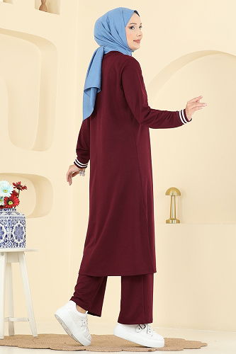 moda selvim طقم خمري 4122PM271 - Thumbnail