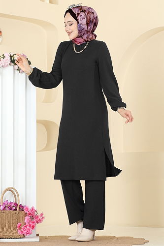 moda selvim طقم أسود 4136PM271 - Thumbnail