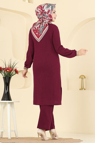 moda selvim طقم خمري 4136PM271 - Thumbnail