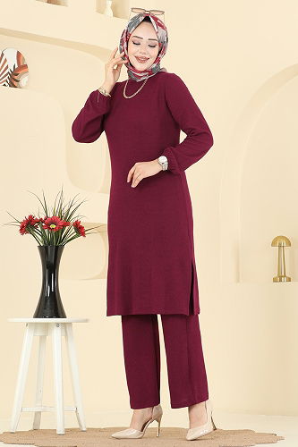 moda selvim طقم خمري 4136PM271 - Thumbnail