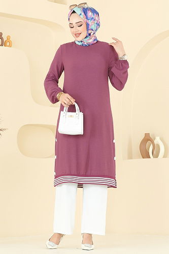 moda selvim طقم ليلكي غامق وسكري 418DVL817 - Thumbnail