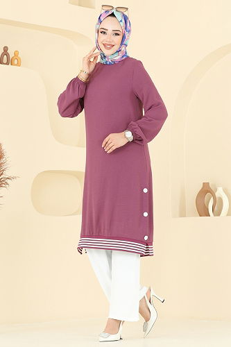 moda selvim طقم ليلكي غامق وسكري 418DVL817 - Thumbnail