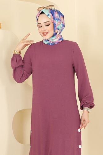 moda selvim طقم ليلكي غامق وسكري 418DVL817 - Thumbnail