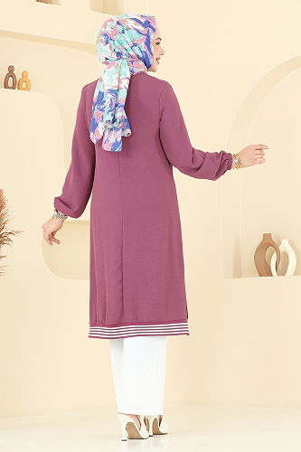 moda selvim طقم ليلكي غامق وسكري 418DVL817 - Thumbnail