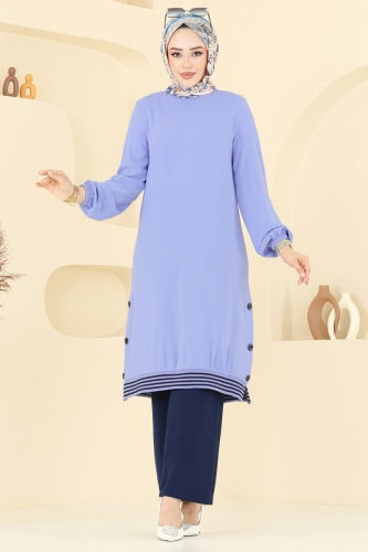 moda selvim طقم نيلي فاتح وبحرية 418DVL817 - Thumbnail