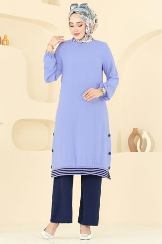 moda selvim طقم نيلي فاتح وبحرية 418DVL817 - Thumbnail