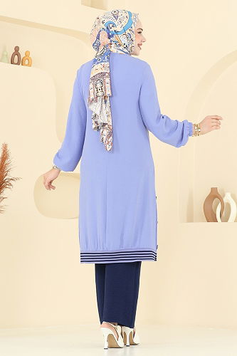 moda selvim طقم نيلي فاتح وبحرية 418DVL817 - Thumbnail