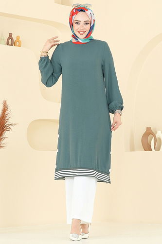 moda selvim طقم أخضر باهت وسكري 418DVL817 - Thumbnail