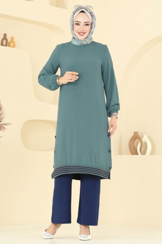moda selvim طقم أخضر باهت وكحلي 418DVL817 - Thumbnail